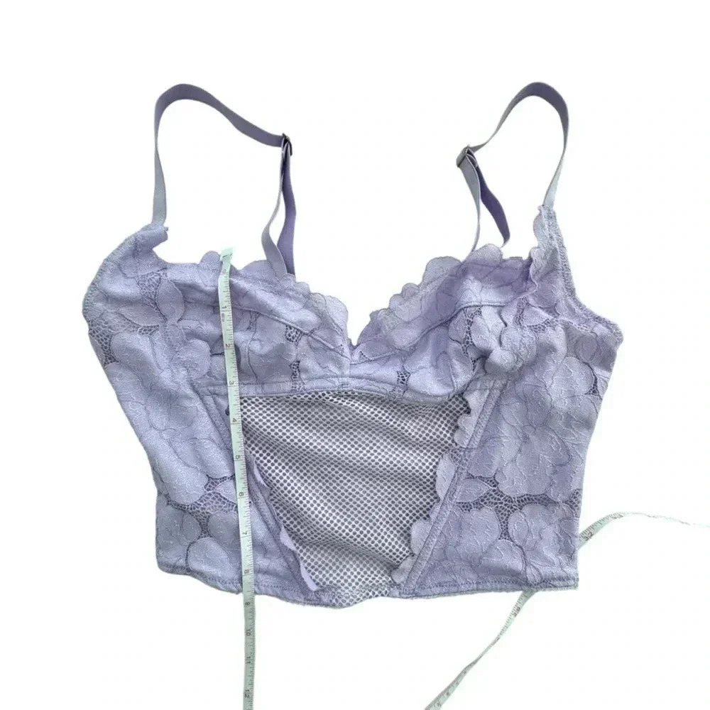Savage xFenty Purple Floral Glow Lace Bustier Size Small Adjustable lingerie Bra - Picture 9 of 11